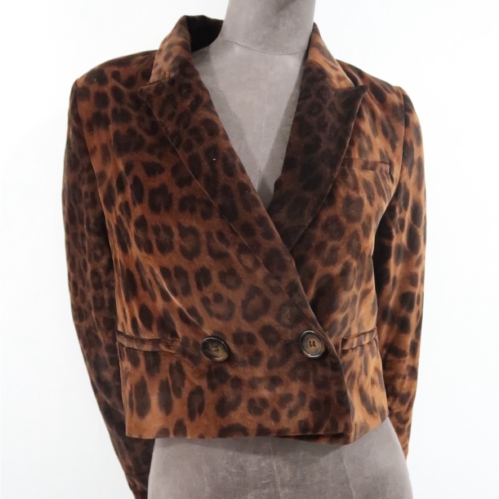 ZARA CROPPED LEOPARD PRINT BLAZER